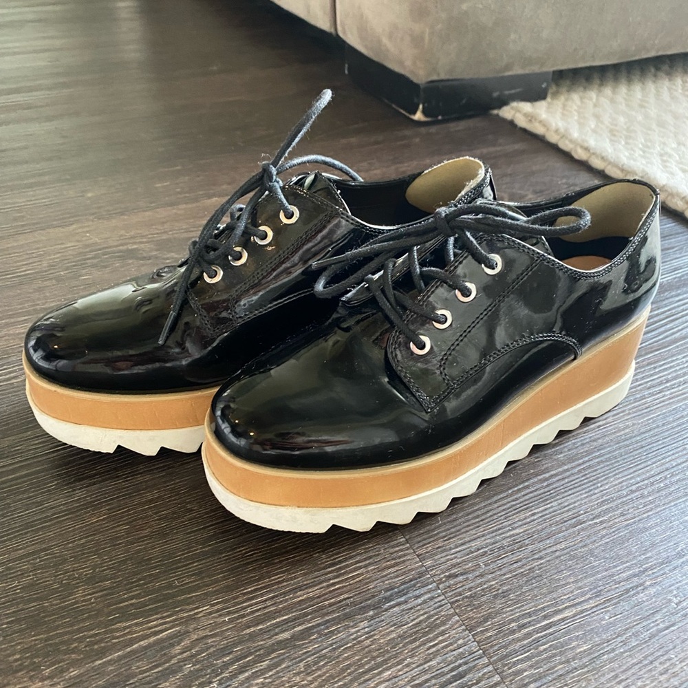 Aldo Black Paten Leather Platform Shoe